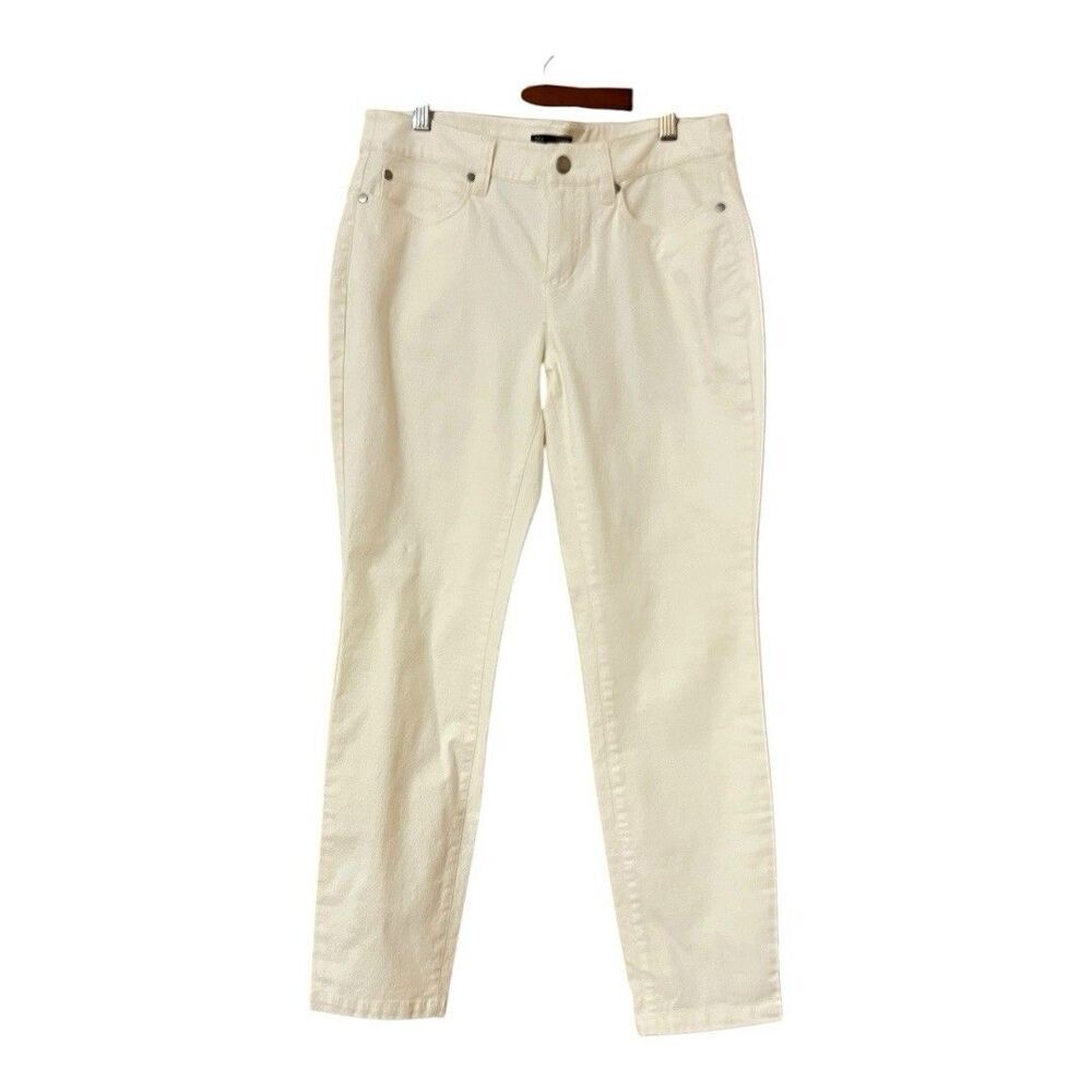 Eileen Fisher Petite Size 6P Off White 5-Pocket Cotton Blend Straight Leg Pants
